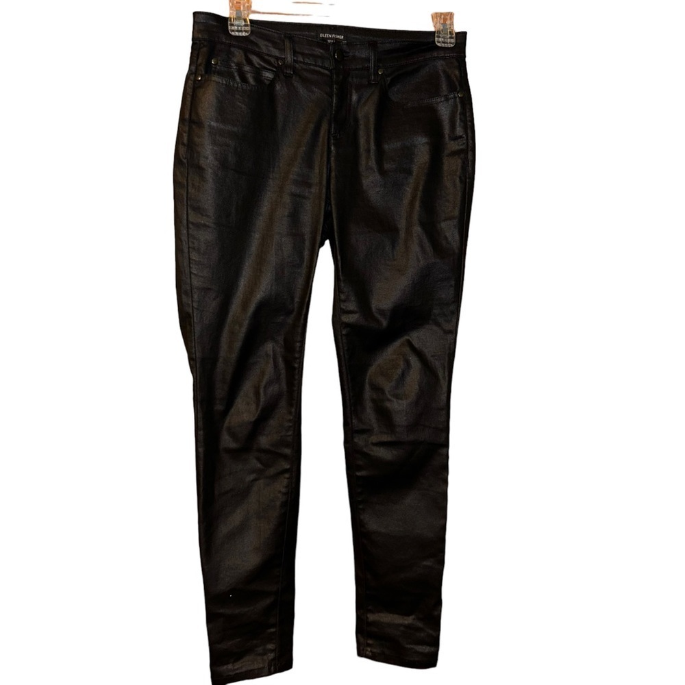 Eileen Fisher Black Wax Coated Organic Skinny Pants size 10